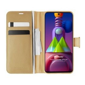 Microsonic Samsung Galaxy M51 Delux Leather Wallet Gold Cep Telefonu Kılıfı