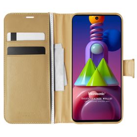 Microsonic Samsung Galaxy M51 Delux Leather Wallet Gold Cep Telefonu Kılıfı