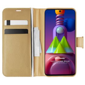 Microsonic Samsung Galaxy M51 Delux Leather Wallet Gold Cep Telefonu Kılıfı