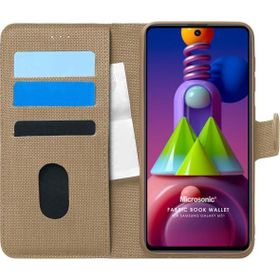Microsonic Samsung Galaxy M51 Fabric Book Wallet Gold Cep Telefonu Kılıfı