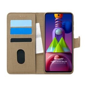Microsonic Samsung Galaxy M51 Fabric Book Wallet Gold Cep Telefonu Kılıfı