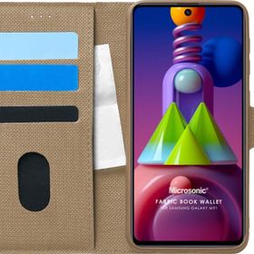 Microsonic Samsung Galaxy M51 Fabric Book Wallet Gold Cep Telefonu Kılıfı