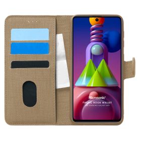 Microsonic Samsung Galaxy M51 Fabric Book Wallet Gold Cep Telefonu Kılıfı
