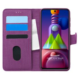 Microsonic Samsung Galaxy M51 Fabric Book Wallet Mor Cep Telefonu Kılıfı