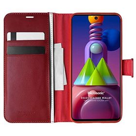 Microsonic Samsung Galaxy M51 Kırmızı Delux Leather Wallet Cep Telefon Kılıfı