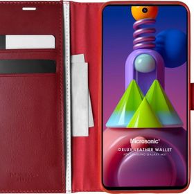 Microsonic Samsung Galaxy M51 Kırmızı Delux Leather Wallet Cep Telefon Kılıfı