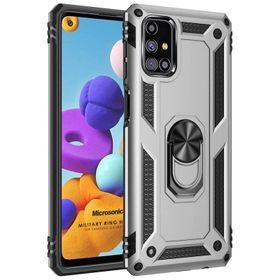 Microsonic Samsung Galaxy M51 Military Ring Gümüş Kılıf