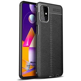 Microsonic Samsung Galaxy M51 Siyah Deri Dokulu Silikon Cep Telefon Kılıfı
