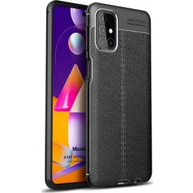 Microsonic Samsung Galaxy M51 Siyah Deri Dokulu Silikon Cep Telefon Kılıfı