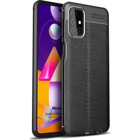 Microsonic Samsung Galaxy M51 Siyah Deri Dokulu Silikon Cep Telefon Kılıfı