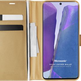Microsonic Samsung Galaxy Note 20 Delux Leather Wallet Gold Kılıf