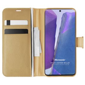 Microsonic Samsung Galaxy Note 20 Delux Leather Wallet Gold Kılıf
