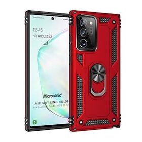 Microsonic Samsung Galaxy Note 20 Ultra Military Ring Holder Kırmızı Cep Telefonu Kılıf
