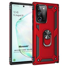 Microsonic Samsung Galaxy Note 20 Ultra Military Ring Holder Kırmızı Cep Telefonu Kılıf