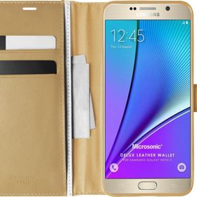 Microsonic Samsung Galaxy Note 5 Delux Leather Wallet Gold Cep Telefonu Kılıf