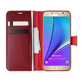 Microsonic Samsung Galaxy Note 5 Delux Leather Wallet Kırmızı Cep Telefonu Kılıf