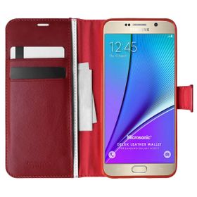 Microsonic Samsung Galaxy Note 5 Delux Leather Wallet Kırmızı Cep Telefonu Kılıf