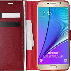 Microsonic Samsung Galaxy Note 5 Delux Leather Wallet Kırmızı Cep Telefonu Kılıf