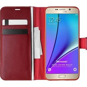 Microsonic Samsung Galaxy Note 5 Delux Leather Wallet Kırmızı Cep Telefonu Kılıf