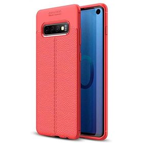 Microsonic Samsung Galaxy S10 Deri Dokulu Kırmızı Silikon Kılıf