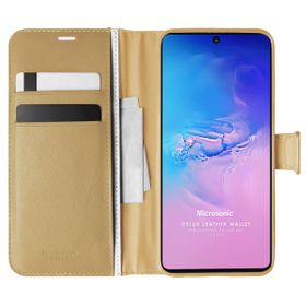 Microsonic Samsung Galaxy S10 Lite Delux Leather Wallet Gold Cep Telefonu Kılıf