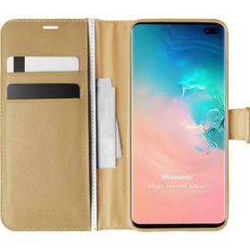 Microsonic Samsung Galaxy S10 Plus Delux Leather Wallet Gold Cep Telefonu Kılıf