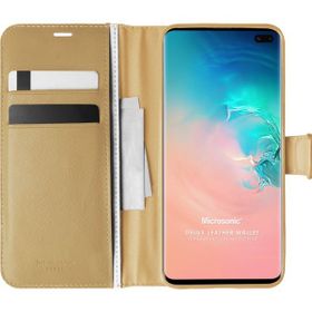 Microsonic Samsung Galaxy S10 Plus Delux Leather Wallet Gold Cep Telefonu Kılıf