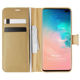Microsonic Samsung Galaxy S10 Plus Delux Leather Wallet Gold Cep Telefonu Kılıf