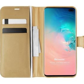 Microsonic Samsung Galaxy S10 Plus Delux Leather Wallet Gold Cep Telefonu Kılıf