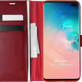 Microsonic Samsung Galaxy S10 Plus Delux Leather Wallet Kırmızı Kılıf