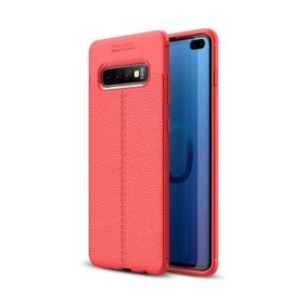Microsonic Samsung Galaxy S10 Plus Deri Dokulu Kırmızı Silikon Kılıf