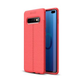 Microsonic Samsung Galaxy S10 Plus Deri Dokulu Kırmızı Silikon Kılıf