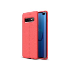 Microsonic Samsung Galaxy S10 Plus Deri Dokulu Kırmızı Silikon Kılıf