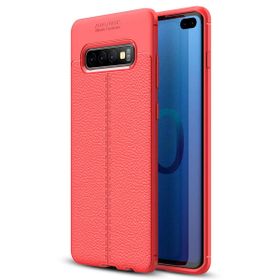 Microsonic Samsung Galaxy S10 Plus Deri Dokulu Kırmızı Silikon Kılıf