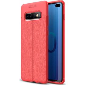 Microsonic Samsung Galaxy S10 Plus Deri Dokulu Kırmızı Silikon Kılıf