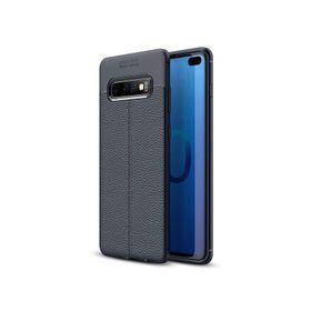 Microsonic Samsung Galaxy S10 Plus Deri Dokulu Lacivert Silikon Kılıf