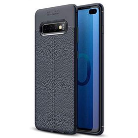 Microsonic Samsung Galaxy S10 Plus Deri Dokulu Lacivert Silikon Kılıf