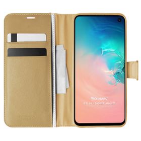 Microsonic Samsung Galaxy S10E Delux Leather Wallet Gold Cep Telefonu Kılıf