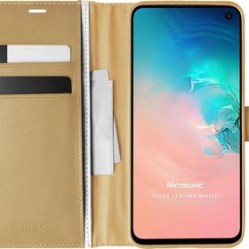 Microsonic Samsung Galaxy S10E Delux Leather Wallet Gold Cep Telefonu Kılıf