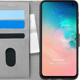 Microsonic Samsung Galaxy S10E Fabric Book Wallet Gri Cep Telefonu Kılıf