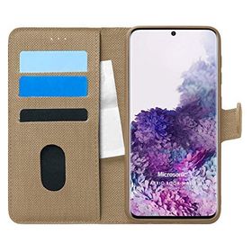 Microsonic Samsung Galaxy S20 Fabric Book Wallet Gold Cep Telefonu Kılıf