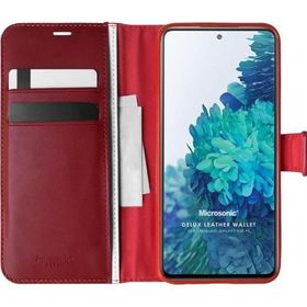 Microsonic Samsung Galaxy S20 FE Delux Leather Wallet Kırmızı Cep Telefonu Kılıf