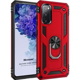 Microsonic Samsung Galaxy S20 FE Military Ring Holder Kırmızı Kılıf