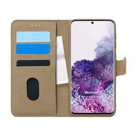 Microsonic Samsung Galaxy S20 Plus Fabric Book Wallet Gold Cep Telefonu Kılıfı