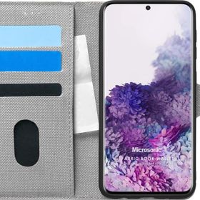 Microsonic Samsung Galaxy S20 Plus Fabric Book Wallet Gri Cep Telefonu Kılıfı