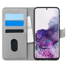 Microsonic Samsung Galaxy S20 Plus Fabric Book Wallet Gri Cep Telefonu Kılıfı