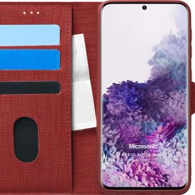 Microsonic Samsung Galaxy S20 Plus Fabric Book Wallet Kırmızı Cep Telefonu Kılıfı