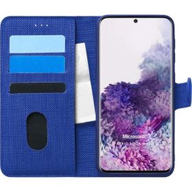 Microsonic Samsung Galaxy S20 Plus Fabric Book Wallet Lacivert Cep Telefonu Kılıfı