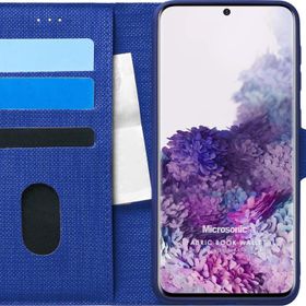 Microsonic Samsung Galaxy S20 Plus Fabric Book Wallet Lacivert Cep Telefonu Kılıfı