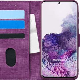 Microsonic Samsung Galaxy S20 Plus Fabric Book Wallet Mor Cep Telefonu Kılıfı